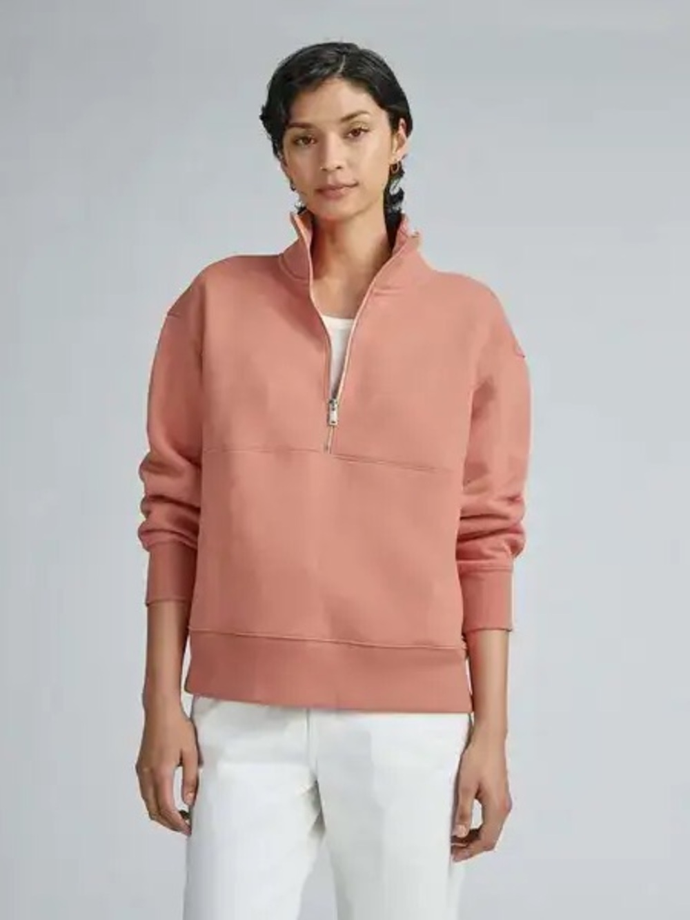 Everlane The Retrack Half-Zip Sweatshirt Light Rose Sustainable Loungewear Cozy